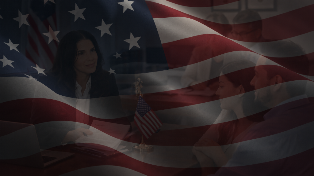 Taína Vale Immigration Law - US Flag and Consultation Background